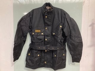 BARBOUR INTERNATIONAL ORIGINAL WAXED JACKET IN BLACK - SIZE 44 - RRP £299: LOCATION - BOOTH