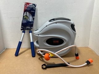 VEVOR RETRACTABLE GARDEN HOSE REEL TO INCLUDE SPEAR & JACKSON RAZORSHARP 9" HEDGE SHEARS: LOCATION - C13