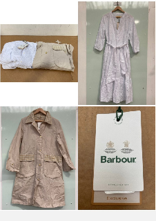 WOMENS BARBOUR PIPER MAXI DRESS IN WHITE UK SIZE 10 TO INCLUDE WOMENS BARBOUR SHOWERPROOF COAT UK SIZE 14 - COMBINED RRP:£379: LOCATION - C12