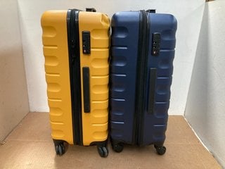 2 X JOHN LEWIS & PARTNERS MEDIUM YELLOW AND BLUE HARD SHELL WHEELED SUITCASES: LOCATION - C10