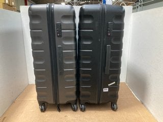 2 X JOHN LEWIS & PARTNERS LARGE BLACK AND GREY HARD SHELL WHEELED SUITCASES: LOCATION - C9