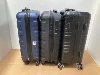 3 X JOHN LEWIS & PARTNERS SMALL NAVY AND BLACK HARD SHELL WHEELED SUITCASES: LOCATION - C9