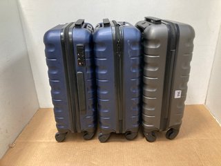 3 X JOHN LEWIS & PARTNERS SMALL NAVY AND GREY HARD SHELL WHEELED SUITCASES: LOCATION - C9