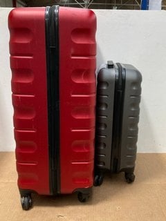 2 X JOHN LEWIS & PARTNERS LARGE RED AND SMALL GREY HARD SHELL WHEELED SUITCASES: LOCATION - C9