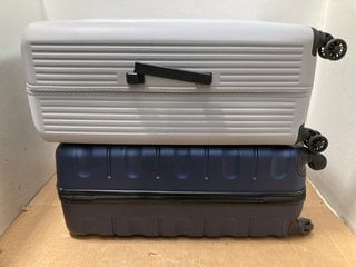 2 X JOHN LEWIS & PARTNERS LARGE NAVY AND LIGHT GREY HARD SHELL WHEELED SUITCASES: LOCATION - C9