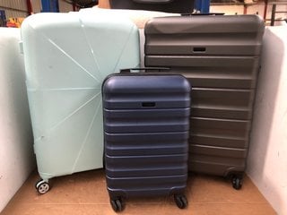 3 X ASSORTED SUITCASES TO INCLUDE JOHN LEWIS & PARTNERS SMALL NAVY HARD SHELL WHEELED SUITCASE: LOCATION - C6