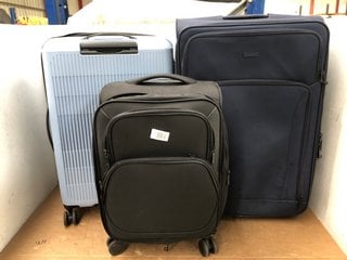 3 X ASSORTED SUITCASES TO INCLUDE JOHN LEWIS & PARTNERS LARGE NAVY HARD SHELL WHEELED SUITCASE: LOCATION - C6