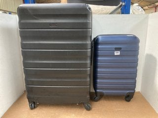 2 X JOHN LEWIS & PARTNERS SMALL NAVY AND LARGE BLACK HARD SHELL WHEELED SUITCASES: LOCATION - C6