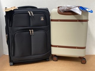 HINOMOTO SUPER SILENT CASTOR CABIN SIZED SUITCASE IN BROWN/CREAM TO INCLUDE AEROLITE TRAVEL SENTRY SUITCASE IN BLACK: LOCATION - B3