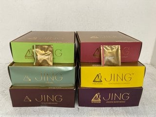 6 X BOXES OF 100 JING PLANT BASED LEAF TEA BAGS IN VARIOUS FLAVOURS TO INCLUDE LEMONGRASS & GINGER : BBE 04.04.2027: LOCATION - D1