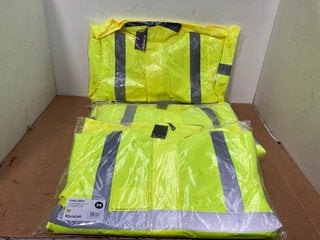 3 X ROKWEAR STORM COATS IN NEON YELLOW - UK SIZES: MEDIUM AND 2XL: LOCATION - B8