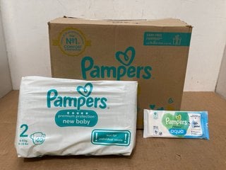 BOX OF PAMPERS CHILDRENS NAPPIES 4-8KG TO INCLUDE PAMPERS AQUA BABY WIPES: LOCATION - B9