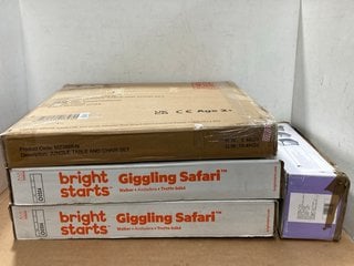 4 X CHILDRENS ITEMS TO INCLUDE BRIGHT STARTS GIGGLING SAFARI WALKER: LOCATION - B11