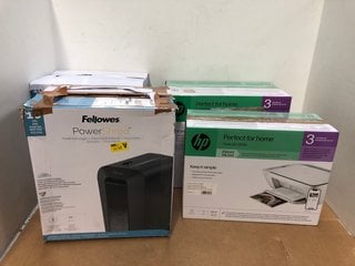 2 X FELLOWES POWER SHRED CROSS CUT PAPER SHREDDERS TO INCLUDE 2 X HP DESK JET 2810E AND 4420E PRINTERS: LOCATION - B14