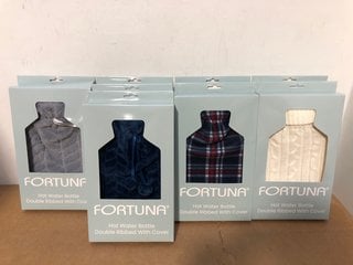 QTY OF FORTUNA HOT WATER BOTTLE DOUBLE RIBBED WITH COVER IN VARIOUS COLOURS TO INCLUDE LIGHT GREY: LOCATION - B16