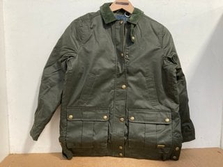 CREW CLOTHING COMPANY LADIES WAX JACKET IN GREEN- UK SIZE 10 : RRP £149.00: LOCATION - A15