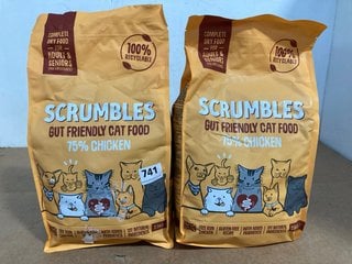 2 X 2.5KG BAGS OF SCRUMBLES GUT FRIENDLY DRIED CAT FOOD WITH CHICKEN- BBE 06/25: LOCATION - A15