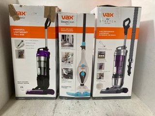 3 X ASSORTED HOUSEHOLD ITEMS TO INCLUDE VAX AIR STRETCH PET MAX UPRIGHT VACUUM CLEANER- MODEL NO U85-AS-PME: LOCATION - A11