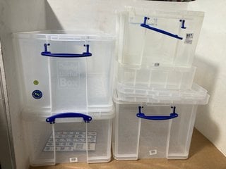 QTY OF CLEAR PLASTIC STORAGE TUBS AND LIDS IN VARIOUS SIZES: LOCATION - A7