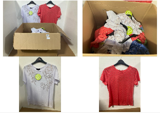 QTY OF ASSORTED WOMENS CLOTHING IN VARIOUS SIZES TO INCLUDE ANNA ROSE WHITE FLOWER PRINT T SHIRT UK SIZE L: LOCATION - A4