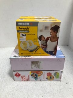 QTY OF ASSORTED BABYCARE ITEMS TO INCLUDE MEDELA FREESTYLE HANDS-FREE DOUBLE ELECTRIC BREAST PUMP: LOCATION - AR6