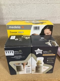 MEDELA FREESTYLE HANDS FREE WEARABLE ELECTRIC BREAST PUMPS TO INCLUDE 2 X TOMMEE TIPPEE LETS GO PORTABLE BOTTLE WARMERS: LOCATION - AR9