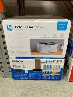 EPSON ECOTANK ET-8550 A3 WIFI INK PHOTO PRINTER IN BLACK TO ALSO INCLUDE HP COLOR LASER 150NW MULTIFUNCTION PRINTER IN WHITE: LOCATION - AR12