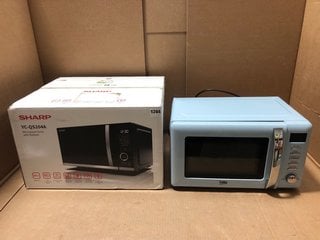 SHARP YC-QS204A DIGITAL MICROWAVE WITH FLATBED IN BLACK TO ALSO INCLUDE BEKO DIGITAL MICROWAVE IN LIGHT BLUE: LOCATION - AR16