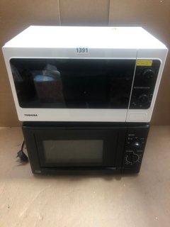 TOSHIBA MM-MM20P MANUAL MICROWAVE OVEN IN WHITE TO ALSO INCLUDE COMFEE CM-E202CC MICROWAVE IN BLACK: LOCATION - BR17