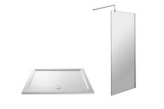 800MM WETROOM SCREEN & SUPPORT BAR - 8MM GLASS - POLISHED CHROME TO INCLUDE RECTANGULAR SLIMLINE SHOWER TRAY 1500 X 900MM - WHITE - RRP £753