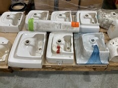 PALLET OF ASSORTED SINK ITEMS TO INCLUDE TWYFORD BATHROOMS E200 HAND RINSE WASH BASIN 450 X 340MM 1 TAP HOLE WHITE