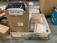 PALLET OF ASSORTED ITEMS TO INCLUDE ASPEN PUMPS EXTRA 12000 BTU PORTABLE AIR CONDITIONING UNIT AX3000/1