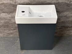 VAULT WALL HUNG SINGLE DOOR COMPACT VANITY UNIT WITH CERAMIC BASIN 400MM - SOFT BLACK - RRP £242