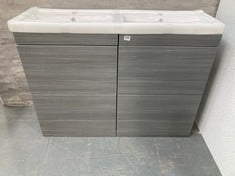 ATHENA FLOOR STANDING 4 DRAWER VANITY UNIT 1200MM - ANTHRACITE WOODGRAIN TO INCLUDE FUSION 2 TAP HOLE DOUBLE POLYMARBLE BASIN 1200MM - RRP £1493