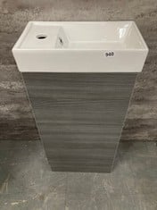 VAULT FLOOR STANDING SINGLE DOOR COMPACT VANITY UNIT WITH CERAMIC BASIN 400MM - ANTHRACITE WOODGRAIN - RRP £264