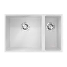 ELLSI COMITE UNDERMOUNT 1.5 BOWL KITCHEN SINK AND WASTE WITH OVERFLOW 670MM L X 440MM W - GLOSS WHITE - RRP £422