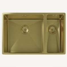 ELLSI ELITE UNDERMOUNT 1.5 BOWL KITCHEN SINK WITH WASTE AND OVERFLOW 670MM L X 440MM W - BRUSHED BRASS - RRP £766