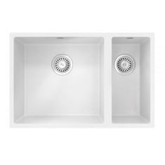 ELLSI COMITE UNDERMOUNT 1.5 BOWL KITCHEN SINK AND WASTE WITH OVERFLOW 670MM L X 440MM W - MATT WHITE - RRP £422