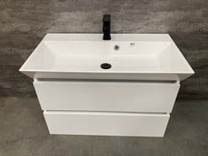 APPROX 800 X 360 X 500MM WALL HUNG 2 DRAWER BASIN UNIT IN WHITE TO INCLUDE APPROX 800 X 440MM BASIN IN WHITE TO INCLUDE MATT BLACK TAP