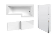 1700MM RIGHT HAND SQUARE SHOWER BATH - WHITE TO INCLUDE L-SHAPE SHOWER BATH FRONT PANEL 1700MM - WHITE AND L-SHAPED BATH SCREEN 6MM - POLISHED CHROME - RRP £899