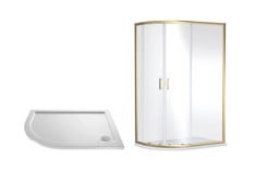 RENE 1900 X 1200 X 900MM QUANDRANT SHOWER ENCLOSURE - BRUSHED BRASS TO INCLUDE OFFSET QUADRANT SLIMLINE SHOWER TRAY LEFT HAND 1200 X 900MM - WHITE - RRP £1109