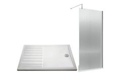 FLUTED WETROOM SCREENS 1000MMX1850MM FLUTED WETROOM SCREEN INCLUDING SUPPORT BAR - POLISHED CHROME TO INCLUDE RECTANGULAR WALK-IN SLIMLINE SHOWER TRAY 1700 X 800MM - WHITE - RRP £1098