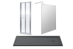 BATH REPLACEMENT SLIMLINE SHOWER TRAY 1700 X 700MM - SLATE GREY TO INCLUDE 1200MM WETROOM SCREEN & SUPPORT BAR - 8MM GLASS - POLISHED CHROME AND RENE 1900 X 700MM BI-FOLD SHOWER DOOR - CHROME - RRP £