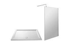 1100MM WETROOM SCREEN & SUPPORT BAR - 8MM GLASS - POLISHED CHROME TO INCLUDE RECTANGULAR SLIMLINE SHOWER TRAY 1600 X 700MM - WHITE - RRP £884