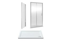 RENE 1000MM CHROME PROFILE SLIDING DOOR - 6MM GLASS - CHROME TO INCLUDE RECTANGULAR SLIMLINE SHOWER TRAY 1000 X 700MM - WHITE - RRP £821