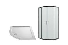 RENE 800MM BLACK PROFILE QUADRANT ENCLOSURE - 6MM GLASS - MATT BLACK TO INCLUDE QUADRANT SLIMLINE SHOWER TRAY 800 X 800MM - WHITE - RRP £780