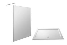 1200MM WETROOM SCREEN & SUPPORT BAR - 8MM GLASS - POLISHED CHROME TO INCLUDE RECTANGULAR SLIMLINE SHOWER TRAY 1700 X 800MM - WHITE - RRP £936