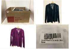 22 X ASSORTED ADULTS CLOTHING ITEMS TO INCLUDE ALLEGRA K WOMEN’S LONG SLEEVE VELVET TOP IN PURPLE SIZE LARGE .