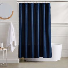 BASICS WAFFLE TEXTURE SHOWER CURTAIN, 183 X 183 CM, NAVY BLUE.