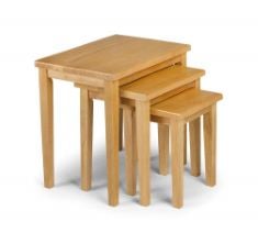 2 X JULIAN BOWEN LIMITED NEST OF TABLES, SOLID RUBBERWOOD, LIGHT OAK, HEIGHT: 46, WIDTH: 48, DEPTH: 33CM.